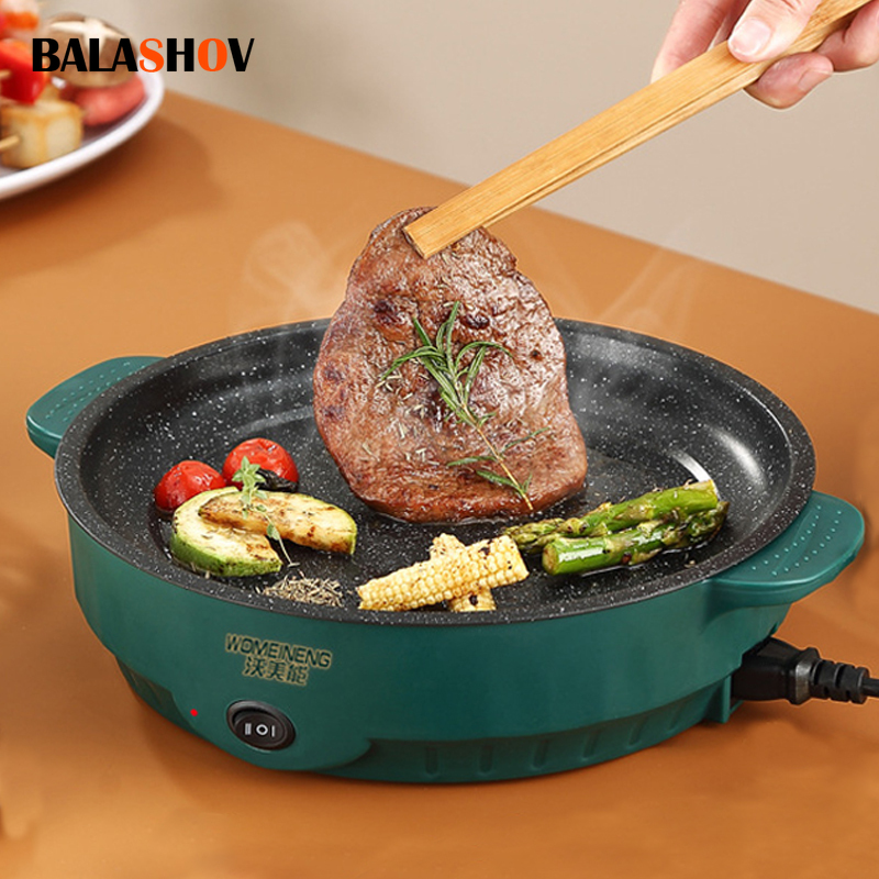 Slow Cooker Ceramic - หม้อหุงข้าวไฟฟ้ากระทะไฟฟ้า 220V บ้านเรือนบาร์บีคิวทอดสเต็กปลาไข่เจียวกระทะ Non-Stick เครื่องทําอาหาร