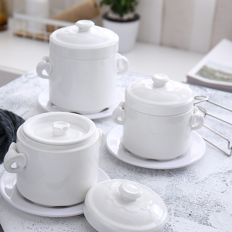Slow Cooker Ceramic - Pure สีขาวเซรามิคหม้อสตูว์ Creative Elephant Trunk Handle