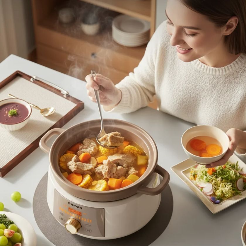 Slow Cooker Ceramic - หม้อหุงช้าไฟฟ้าเซรามิก 4 ลิตร สำหรับใช้ในครัวเรือน หม้ออเนกประสงค์สำหรับทำซุป ข้าวต้ม