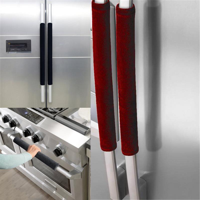 Kitchen Appliances Red Knobs - 2 ชิ้น/เซ็ตฝาครอบมือจับประตูตู้เย็นเครื่องใช้ในครัวตกแต่งตู้เย็นเตาอบมือจับป้องกันการลื่นมือจับประตูสีดำสีเทาสีแดง ﻿